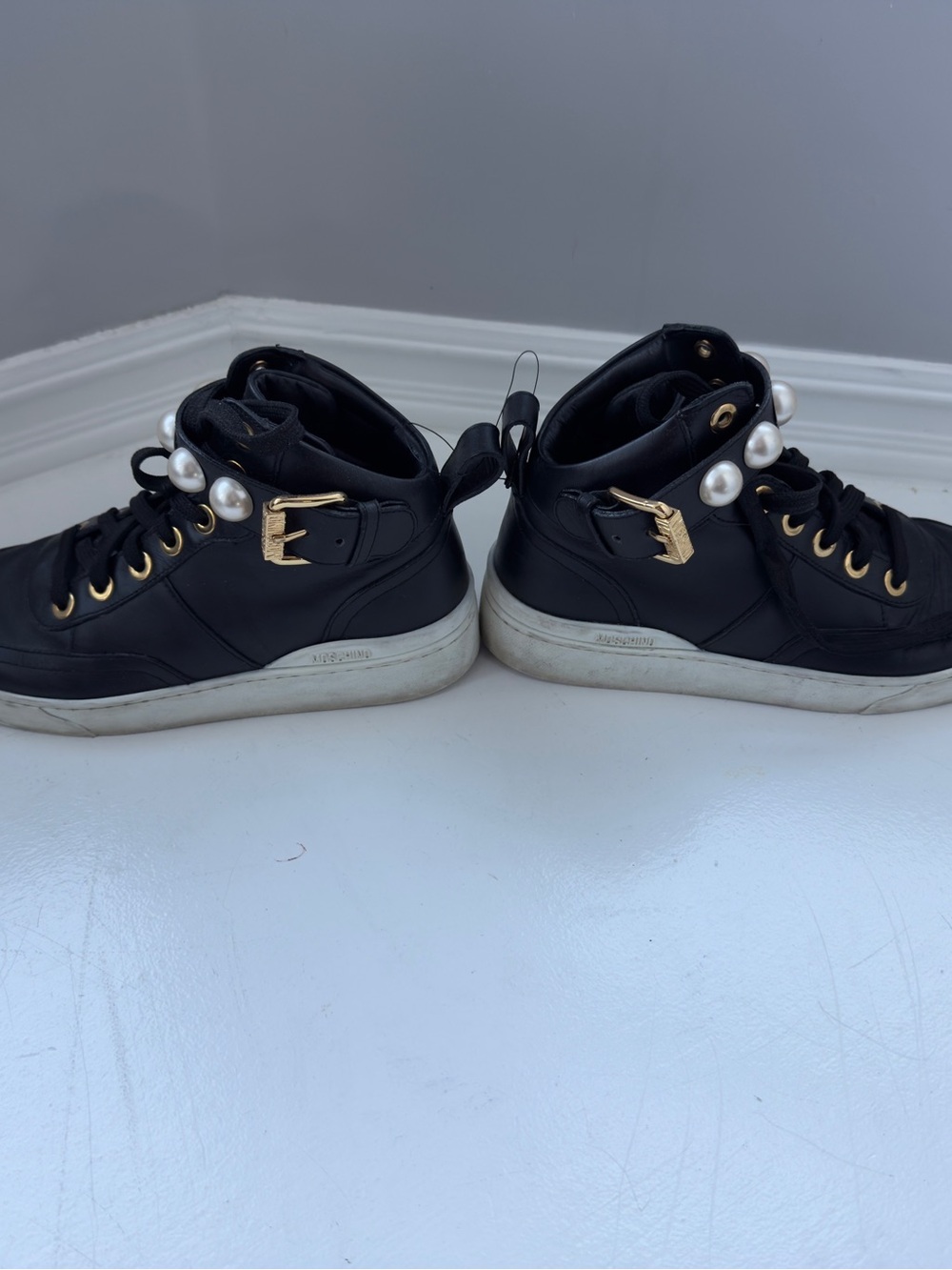 Moschino Pearl High Top Leather Sneakers black & gold EU 36 made in Italt - Picture 9 of 15